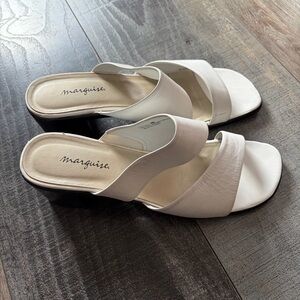 Marquise White Genuine Leather Block Heel Mule Sandals Size 9